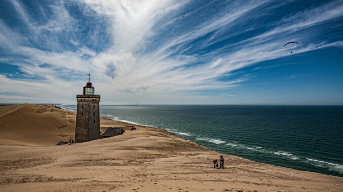 lighthouse, beach, sand